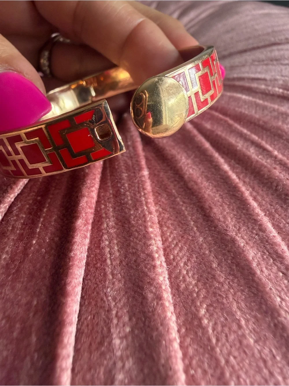 Red and Gold Halcyon Days Geometric Enamel Bangle